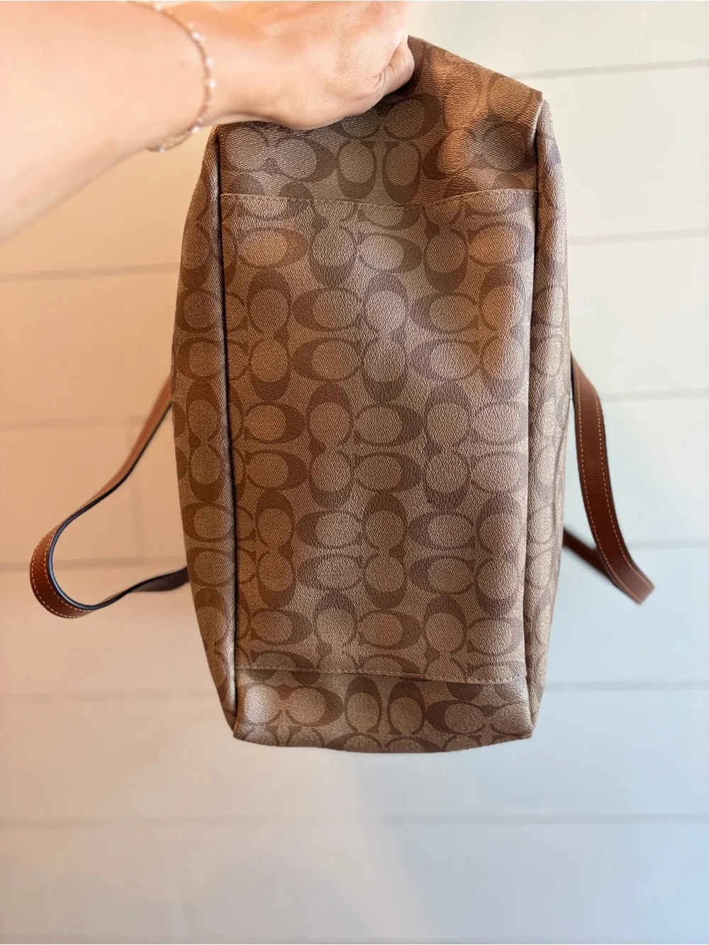 Coach Monogram Canvas Tote in Brown with Leather Trim